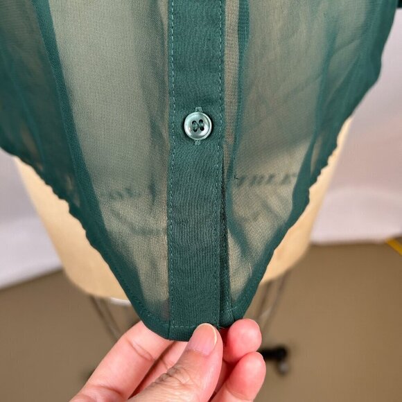 H&M Emory Green Light Weight Sheer Button Front Long Sleeve Blouse Top Size 2 - Picture 5 of 9
